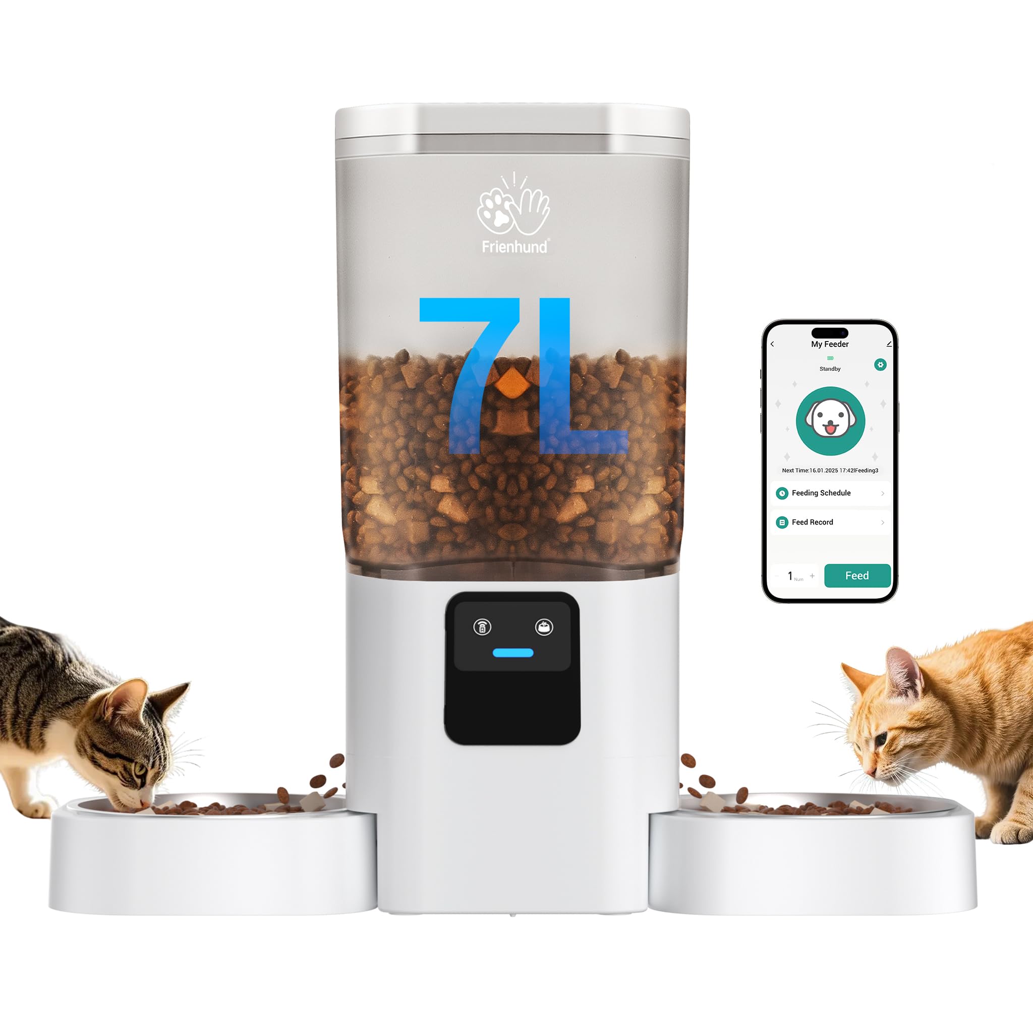 Alimentador Automático Para Gatos Frienhund 7l Com Alimentação Lenta Para 2 Gatos