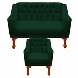 Kit Namoradeira + 1 Poltrona Decorativa Grécia Dritex Suede Verde