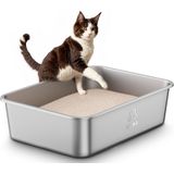 Caixa De Areia Para Gatos Qiuma Em Aço Inoxidável De Alta Face 20x15x6in