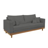 Sofá Living 3 Lugar Linho Confortável Reforçado + Almofadas Cinza
