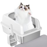 Caixa De Areia Para Gatos Prodigen Em Aço Inoxidável Com Tampa 19,6 L