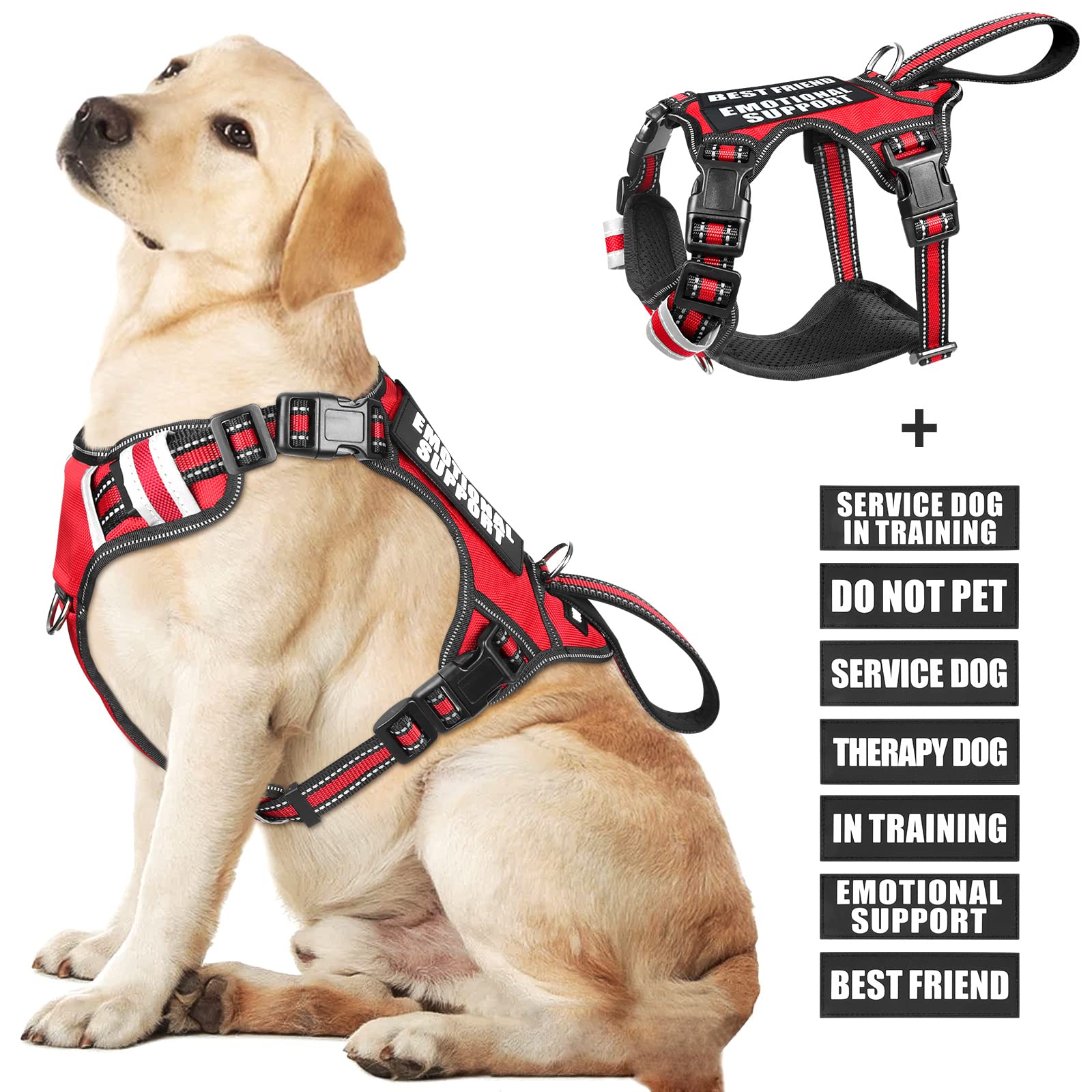 Colete Service Dog Winsee No Pull Harness Com 7 Adesivos Vermelhos