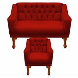 Kit Namoradeira + 1 Poltrona Decorativa Grécia Dritex Suede Vermelho