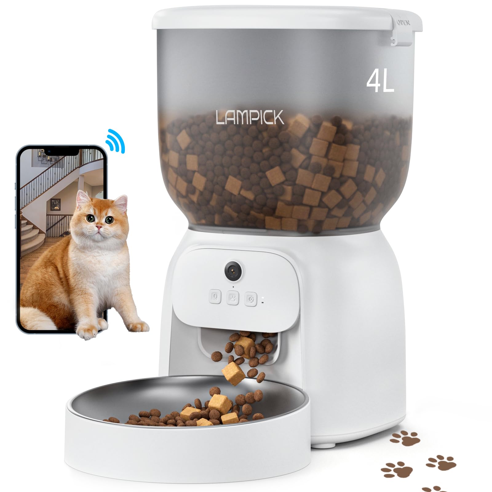 Alimentador Automático Para Gatos Lampick Com Câmera De Vídeo Hd 1080p