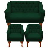 Kit Namoradeira + 2 Poltrona Decorativa Grécia Dritex Suede Verde