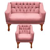 Kit Namoradeira + 1 Poltrona Decorativa Grécia Dritex Suede Rose