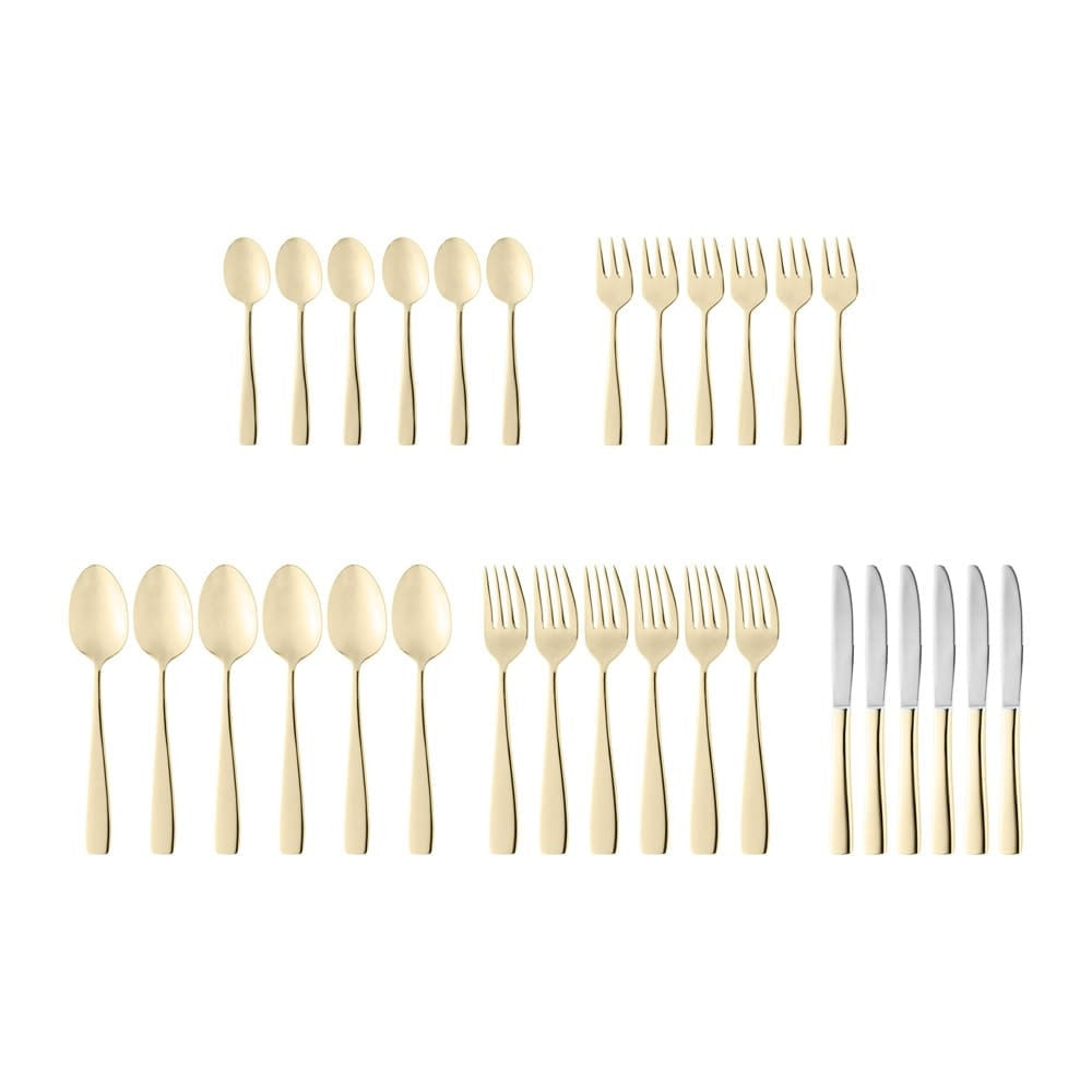 Faqueiro Wolff Pisa Em Aço Inox Dourado  30 Peças