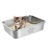 Caixa De Areia Para Gatos Pwtaa De Aço Inoxidável De Lado Alto 40x30x10cm