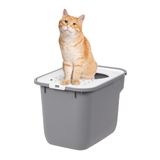 Caixa Sanitária Para Gatos Iris Usa Caixa Grande De Entrada Superior Cinza/branca