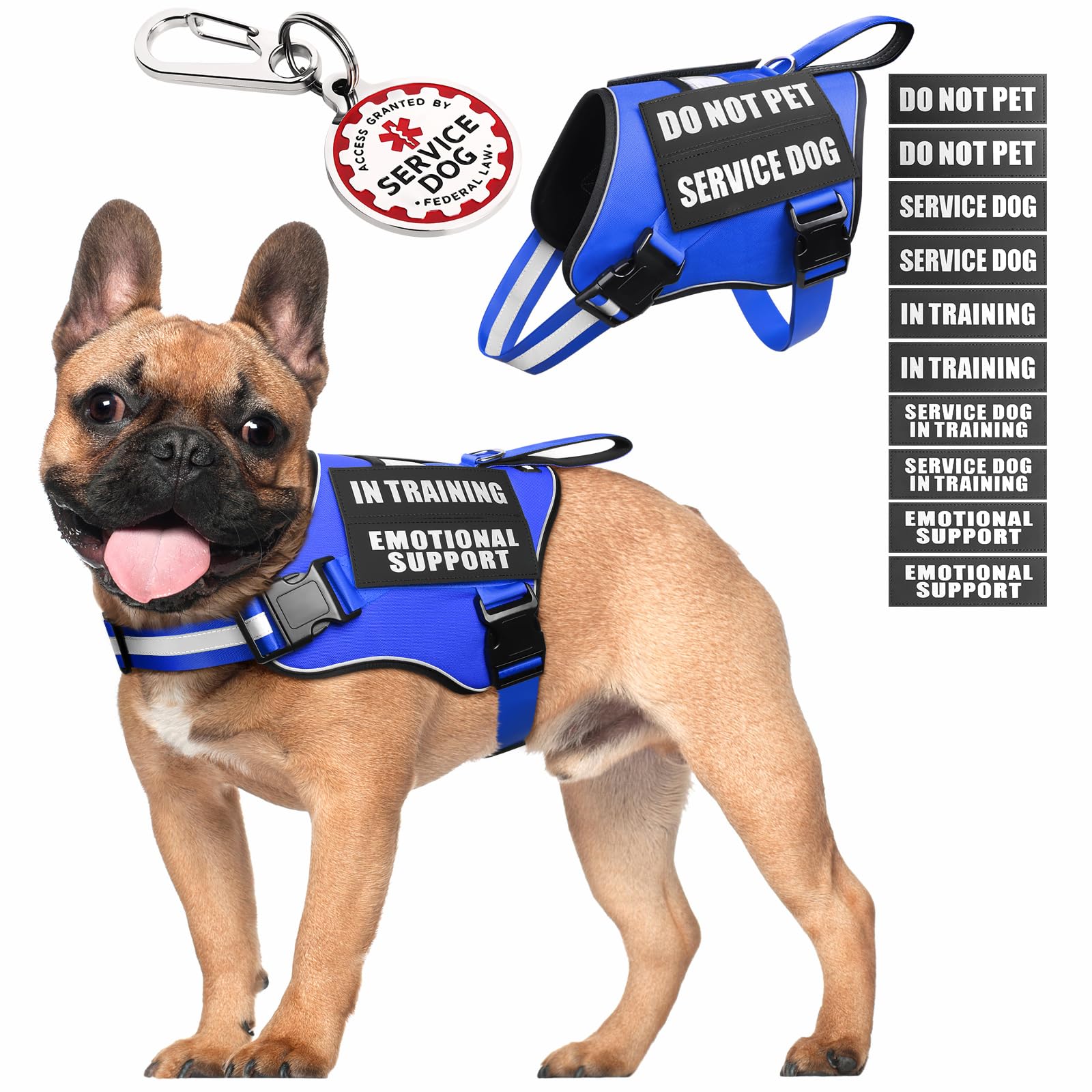 Colete Service Dog Moogrou Com Etiqueta De Identificação E 10 Adesivos Azul S