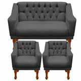 Kit Namoradeira + 2 Poltrona Decorativa Grécia Dritex Suede Cinza