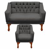 Kit Namoradeira + 1 Poltrona Decorativa Grécia Dritex Sintético Cinza