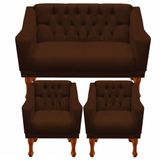 Kit Namoradeira + 2 Poltrona Decorativa Grécia Dritex Sintético Marrom
