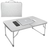 Mesa Portatil Dobravel De Aluminio Com Tampo De Madeira Suporte Para Notebook Home Office Refeicao Estudos Vira Maleta