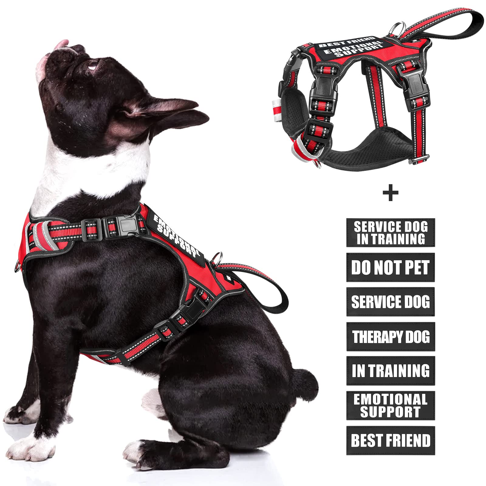 Colete Service Dog Winsee No Pull Harness Com 7 Adesivos Vermelhos