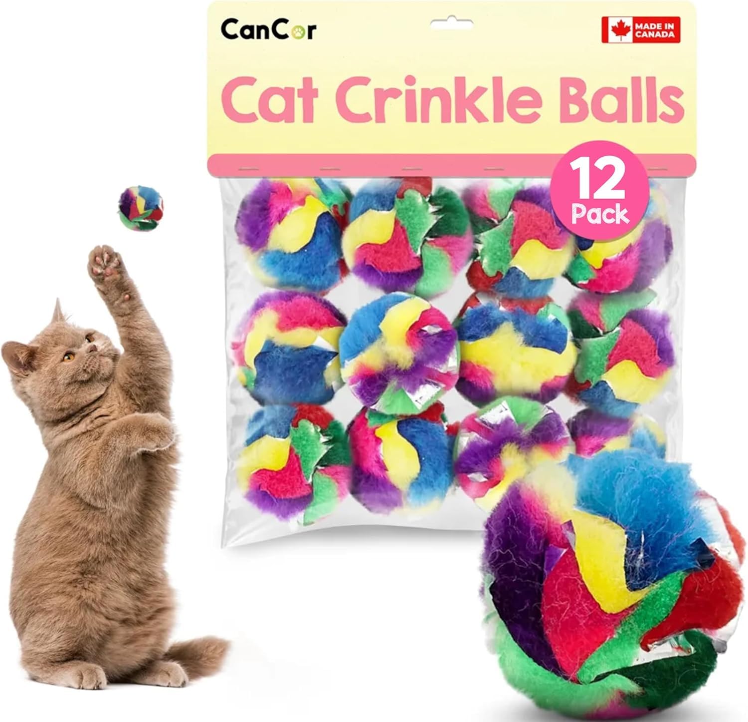 Cat Crinkle Balls Cancor Innovations (pacote Com 12) Fabricadas No Canadá
