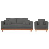 Kit 1 Poltrona Living Suede + Sofá 3 Lugares Com Almofadas Cinza