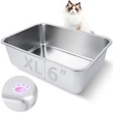 Caixa De Areia Para Gatos Hneekyr Em Aço Inoxidável Para Gatos Adultos 19,5x13,6x6
