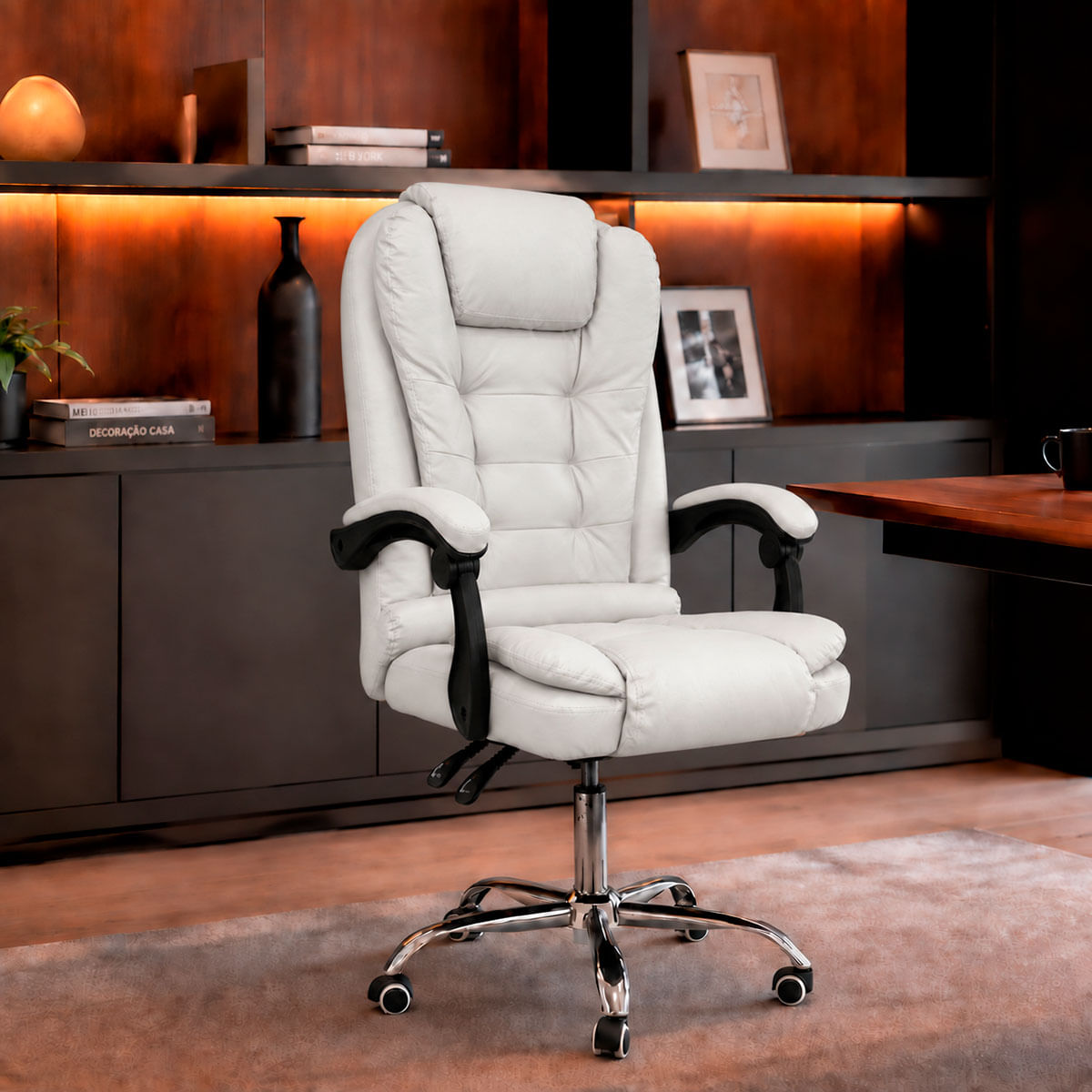 Cadeira Escritório Presidente Reclinável Ergonômica Branco