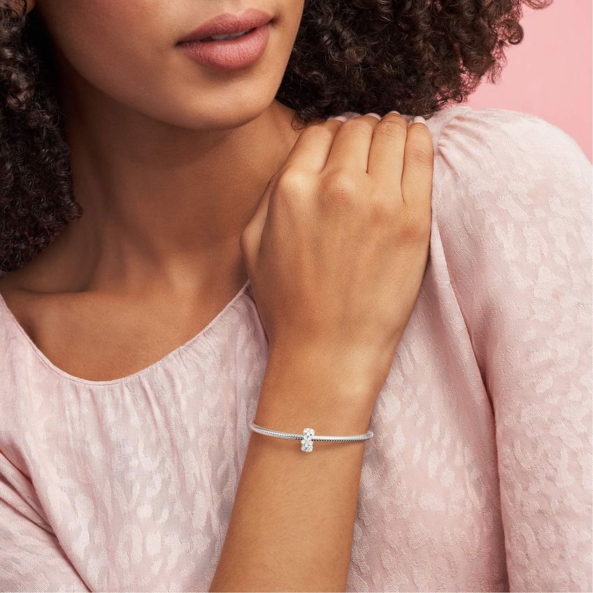 Charm Spacer Pandora White Daisy Flower Em Prata Esterlina - imagem 3