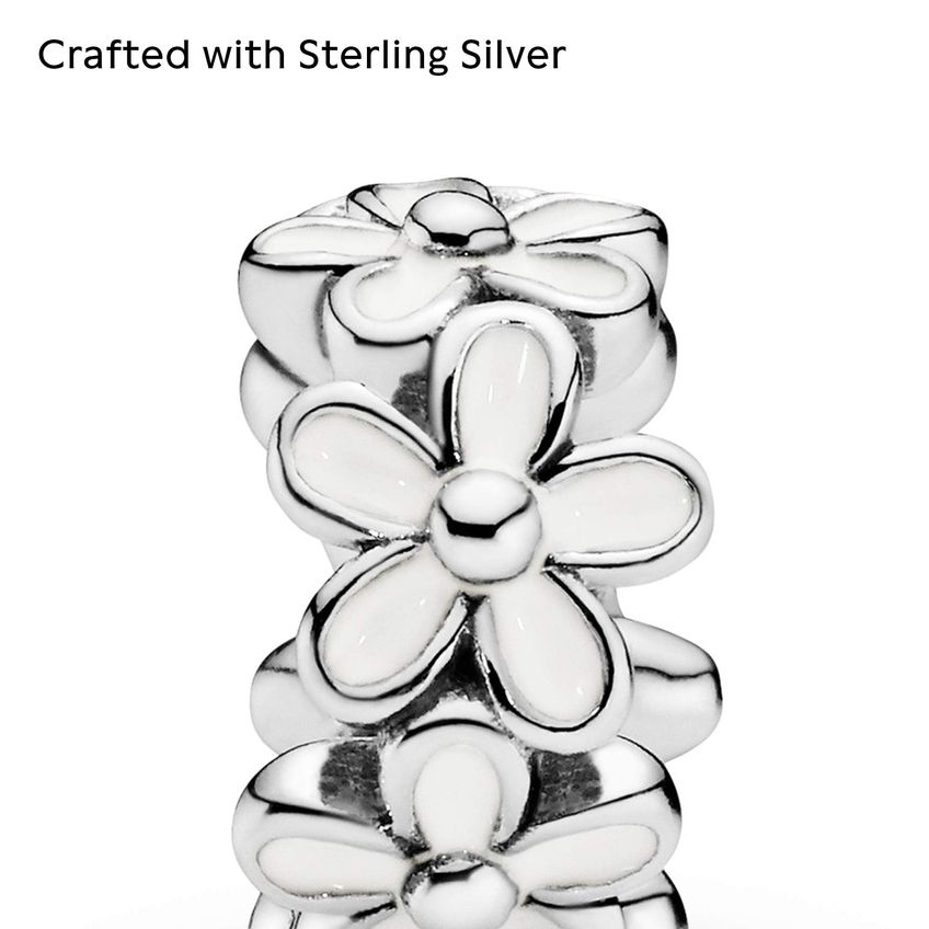 Charm Spacer Pandora White Daisy Flower Em Prata Esterlina - imagem 4