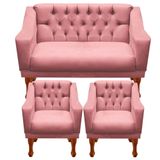 Kit Namoradeira + 2 Poltrona Decorativa Grécia Dritex Suede Rose