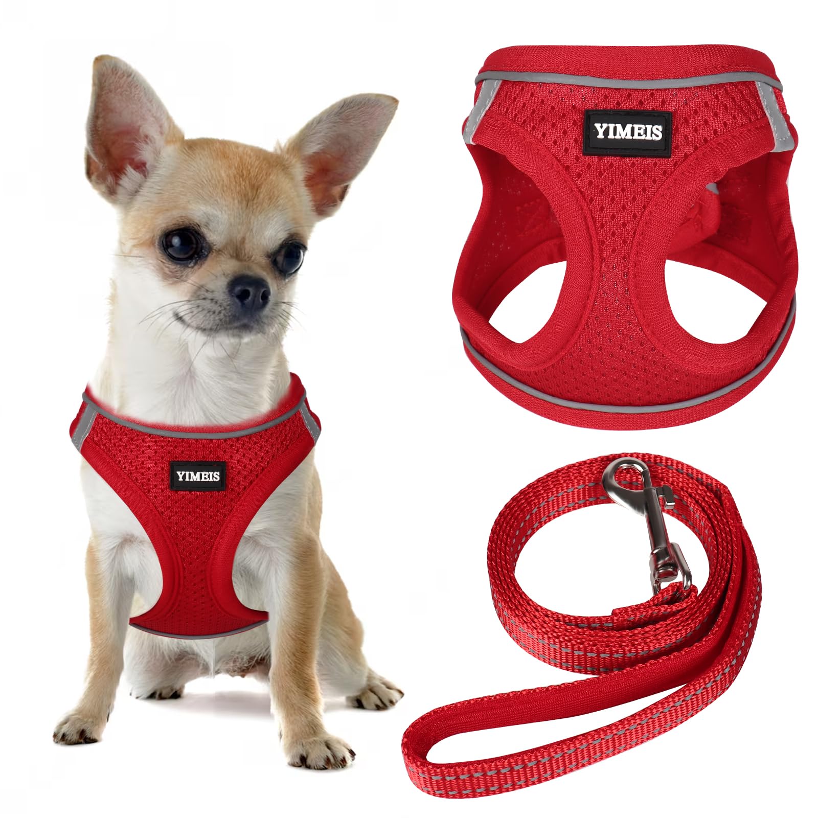 Conjunto De Arnês E Coleira Para Cães Yimeis No Pull Soft Mesh Red Xs