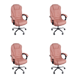 Kit 4 Cadeiras De Escritório Presidente Reclinável Ajustável - Rosa Chiclete