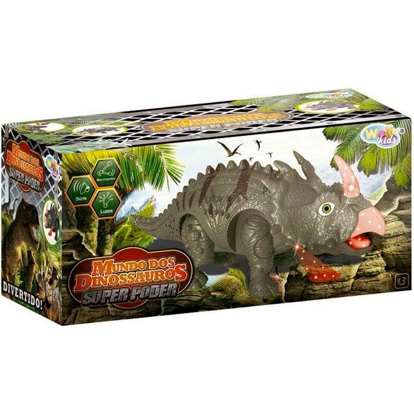 Brinquedo Dinossauro Tricerátops Com Movimento Som Luzes Led - imagem 2