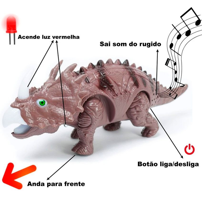 Brinquedo Dinossauro Tricerátops Com Movimento Som Luzes Led - imagem 4
