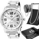 Relogio Aço Inoxidavel Prata + Caixa + Pulseira Grumet