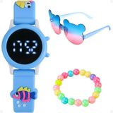 Relogio Digital Masculino Azul Menina + Oculos Sol +