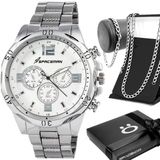 Relogio Aço Inox Prata Masculino + Caixa + Cordao Robusto