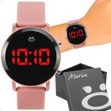 Relogio Feminino Digital Redondo Aço Inoxidavel Led Silicone
