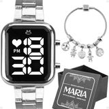 Relogio Feminino Aço Inox Prata + Caixa + Pulseira Pandora