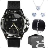 Relogio Feminino Aço Inox Prova Dagua + Colar Brinco + Caixa