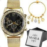 Relogio Feminino Prova Dagua Dourado + Pandora + Caixa