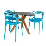 Conjunto Mesa De Jantar Orgânica Nina 120cm Preta Com 3 Cadeiras Allegra - Azul