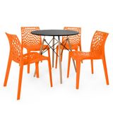 Conjunto Mesa De Jantar Redonda Eiffel Preta 80cm Com 4 Cadeiras Gruvyer - Laranja