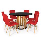 Conjunto Mesa De Jantar Talia Amadeirada Preta 120cm Com 6 Cadeiras Eiffel Gomos - Vermelho