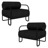 Poltrona Decorativa Para Sala Industrial Kit 2 Kira K04 Sintético Preto Mpozenato