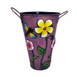 Balde Vaso Metal Enfeite Com Alça Jardim Quintal Varanda Flor Libelula Rosa (balde-26)