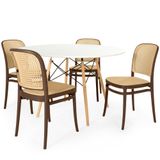 Conjunto Mesa De Jantar Redonda Eiffel Branca 120cm Com 4 Cadeiras Roma - Marrom