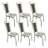Kit 6 Cadeiras Cozinha Aço Tubolar Confortável Jantar Bege E Branco Tecido Floral