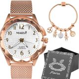 Relogio Feminino Rosê Aço Prova Dagua + Pulseira + Caixa