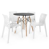 Conjunto Mesa De Jantar Redonda Eiffel Preta 80cm Com 4 Cadeiras Gruvyer - Branco