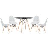 Mesa Redonda Eames 100 Cm Preto + 4 Cadeiras Estofadas Eiffel Botonê Cinza Claro Cinza Claro