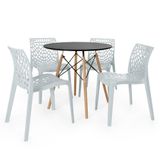 Conjunto Mesa De Jantar Redonda Eiffel Preta 80cm Com 4 Cadeiras Gruvyer - Cinza