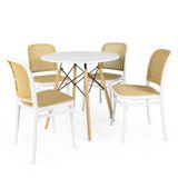 Conjunto Mesa De Jantar Redonda Eiffel Branca 80cm Com 4 Cadeiras Roma - Branco