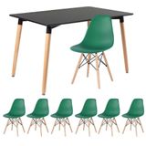 Mesa De Jantar Retangular Eames 80 X 120 Cm Preto + 6 Cadeiras Eiffel Dsw Verde Escuro
